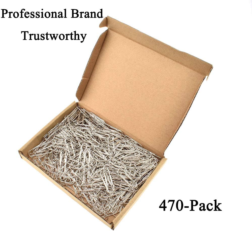 HAHIYO Paper Clips Sturdy 1.1”(28mm) Length 470 Pack Paperclips Heavy Duty Tight Grip Rust Proof Reusable Metal Bright Silver for Home Office School