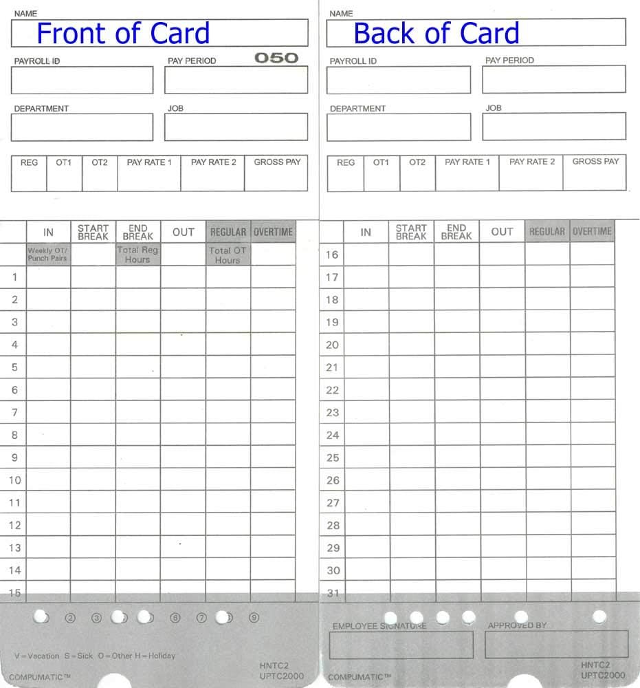800 uPunch HN4000 Time Cards Also for HN2000, HN2500, HN4500 Calculating Time Clock HNTC2 UPTC2000 COMPUMATIC Compatible