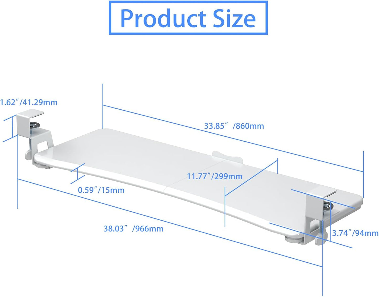 suptek Large Keyboard Tray Under Desk Pull Out with C Clamp Mount, Computer Keyboard & Mouse Tray, 34 (38 Including Clamps) x 11.8 inch Slide-Out Platform Computer Drawer for Typing, White, DSF1LW