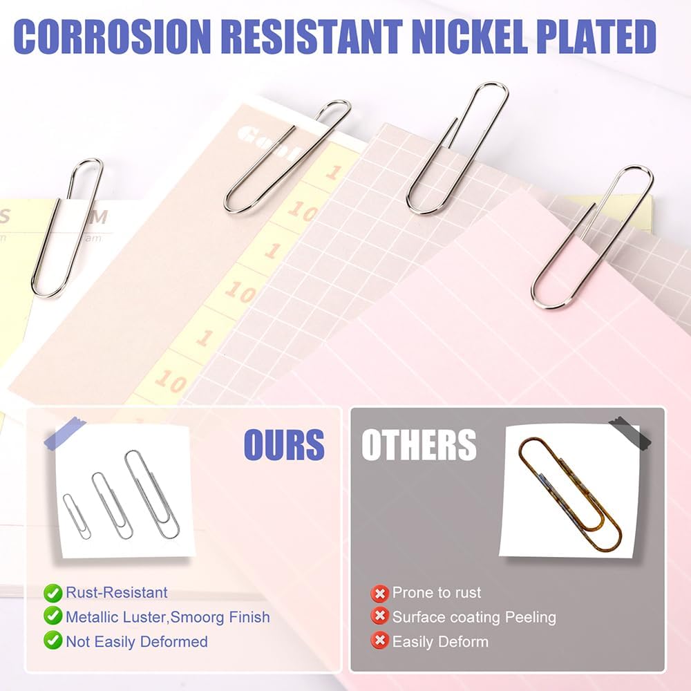 Paper Clips, 500 Pcs Assorted-Size Paperclips, Premium Silver Paperclip Large Medium and Small, Rustproof Metal Paper Clips for Office, School, Home