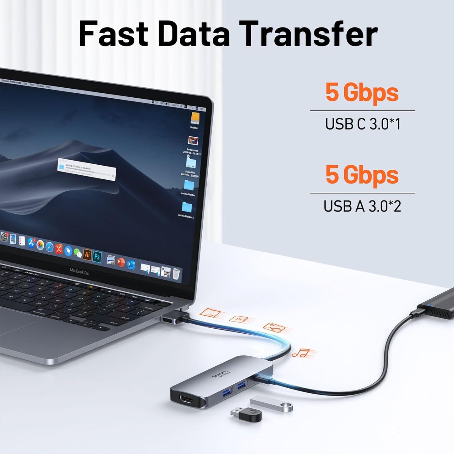 Selore Docking Station for MacBook Pro Air, USB C Hub for MacBook,Dual HDMI Adapter for USB for MacBook,Docking Station Dual Monitor for MacBook Pro Air with Dual HDMI,USB C,2 USB A,PD,SD/TF Reader