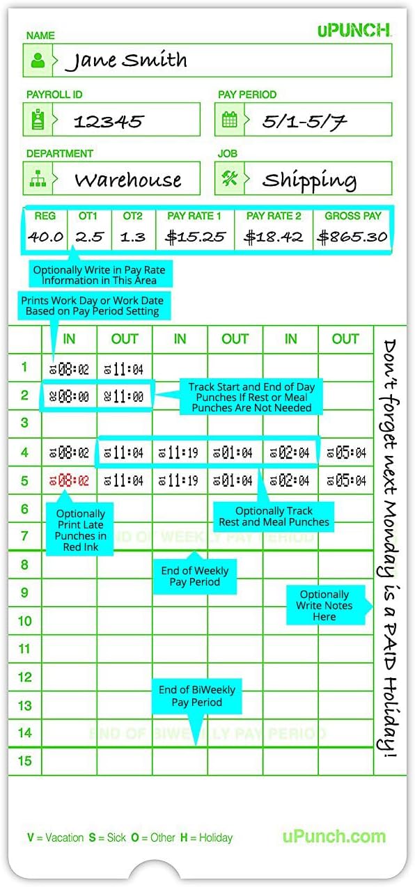 100 uPunch Time Cards for HN3000