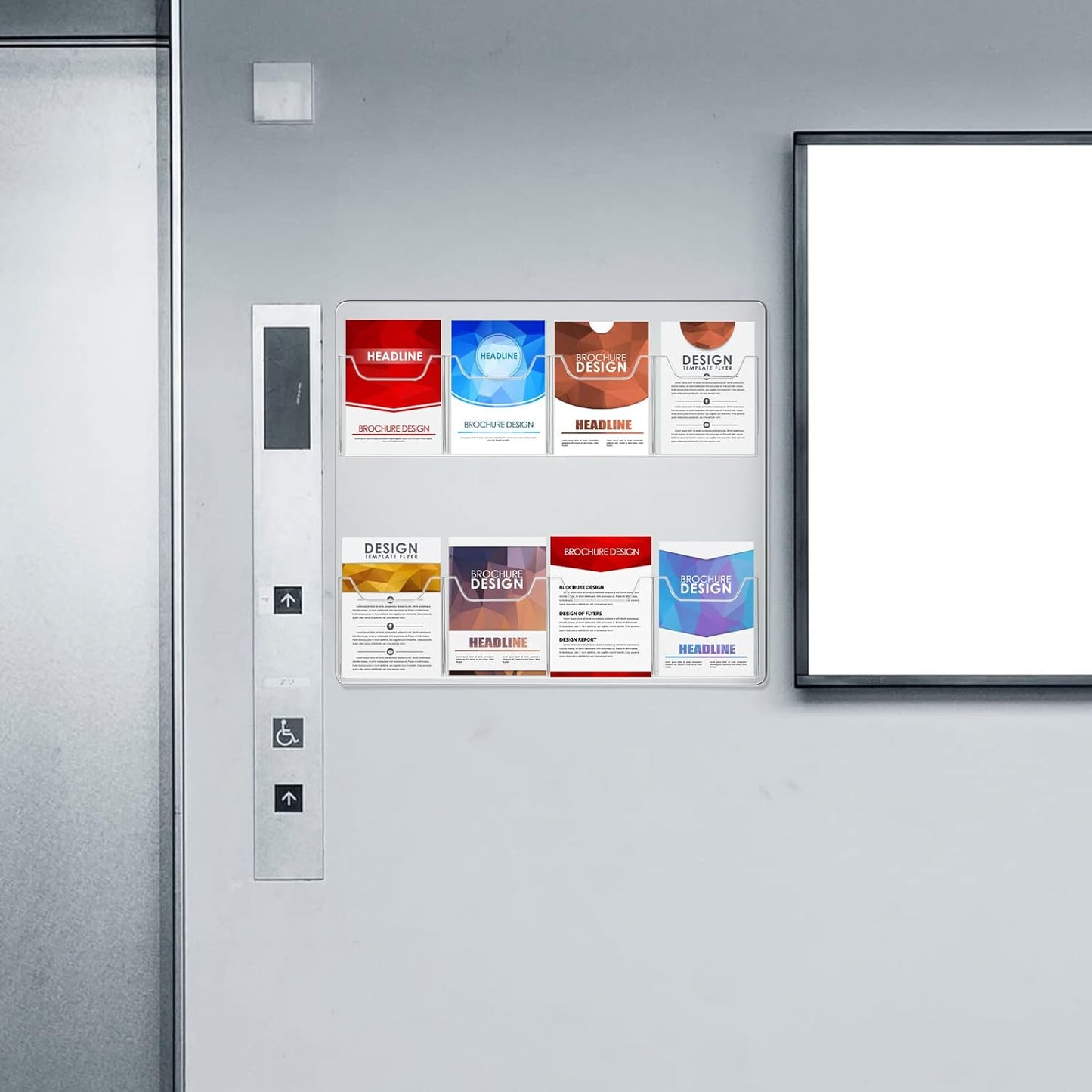 Weysat 4 Pcs Acrylic Brochure Holder Wall Mount 8 Pockets Pamphlet Holder 4" Wide Clear Plastic Trifold Flyer Display Stand Multi Slot Literature Postcard Rack Hanging Rack for Offices Waiting Room