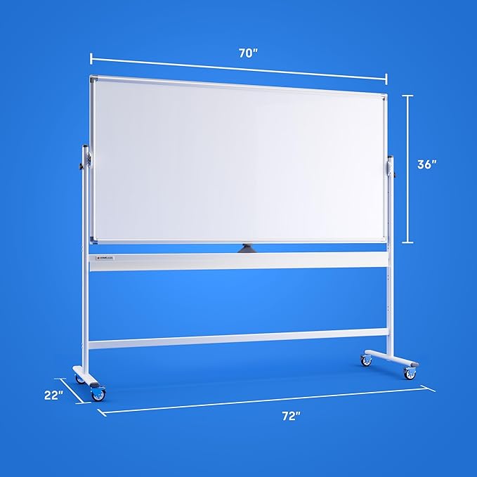 Rolling Dry Erase Board 70 x 36 - Large Portable Magnetic Whiteboard with Stand - Double Sided Easel Style Whiteboard with Wheels - Mobile Standing White Board for Office, Classroom & Home
