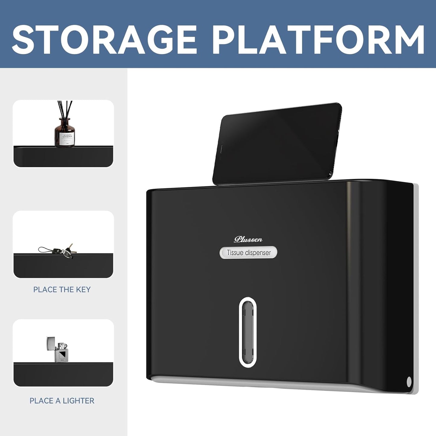 Paper Towel Dispenser Wall Mount, Adhesive No Drilling Multifold Trifold C Fold Commercial Hand Towel Dispenser,Black