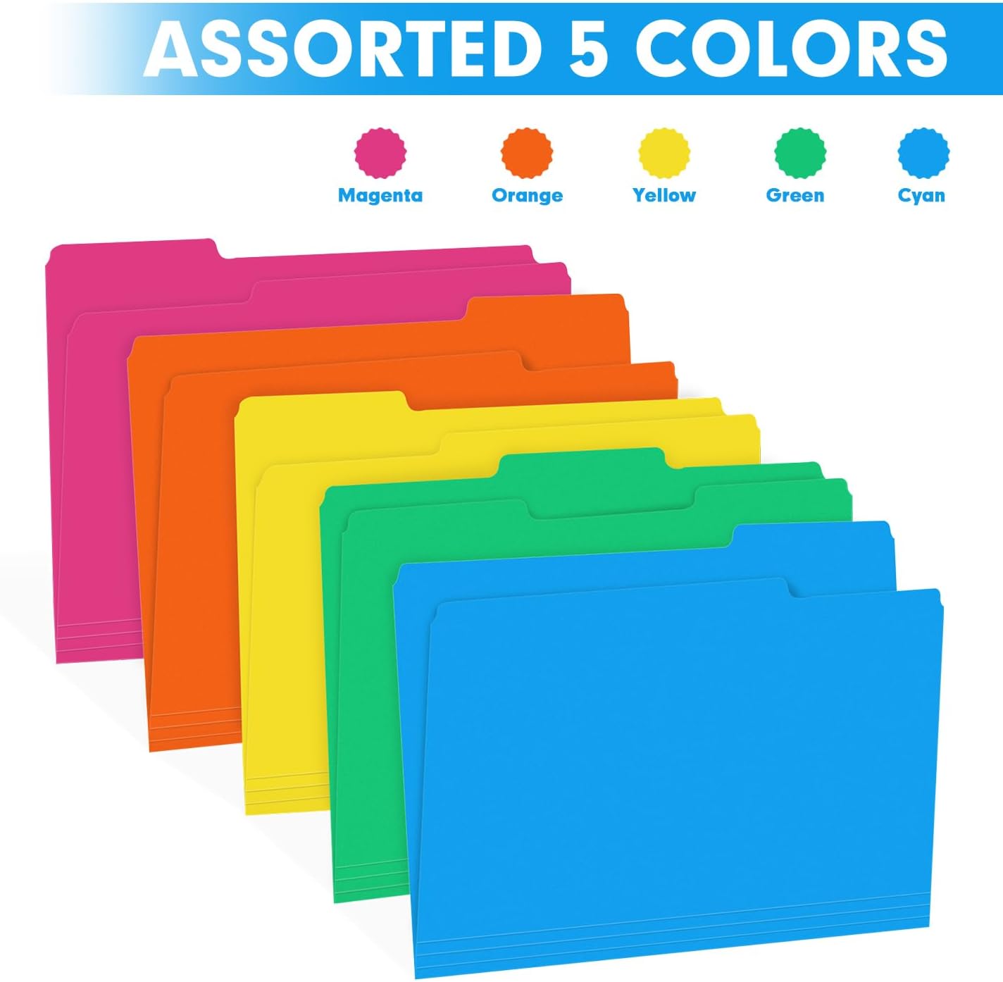 File Folder, RAZCC 200 Pack 1/3 Cut Tab Colored Folders, Colored File Folder Letter Size for Office Classroom Use, Folders with Tabs Assorted 5 Colors