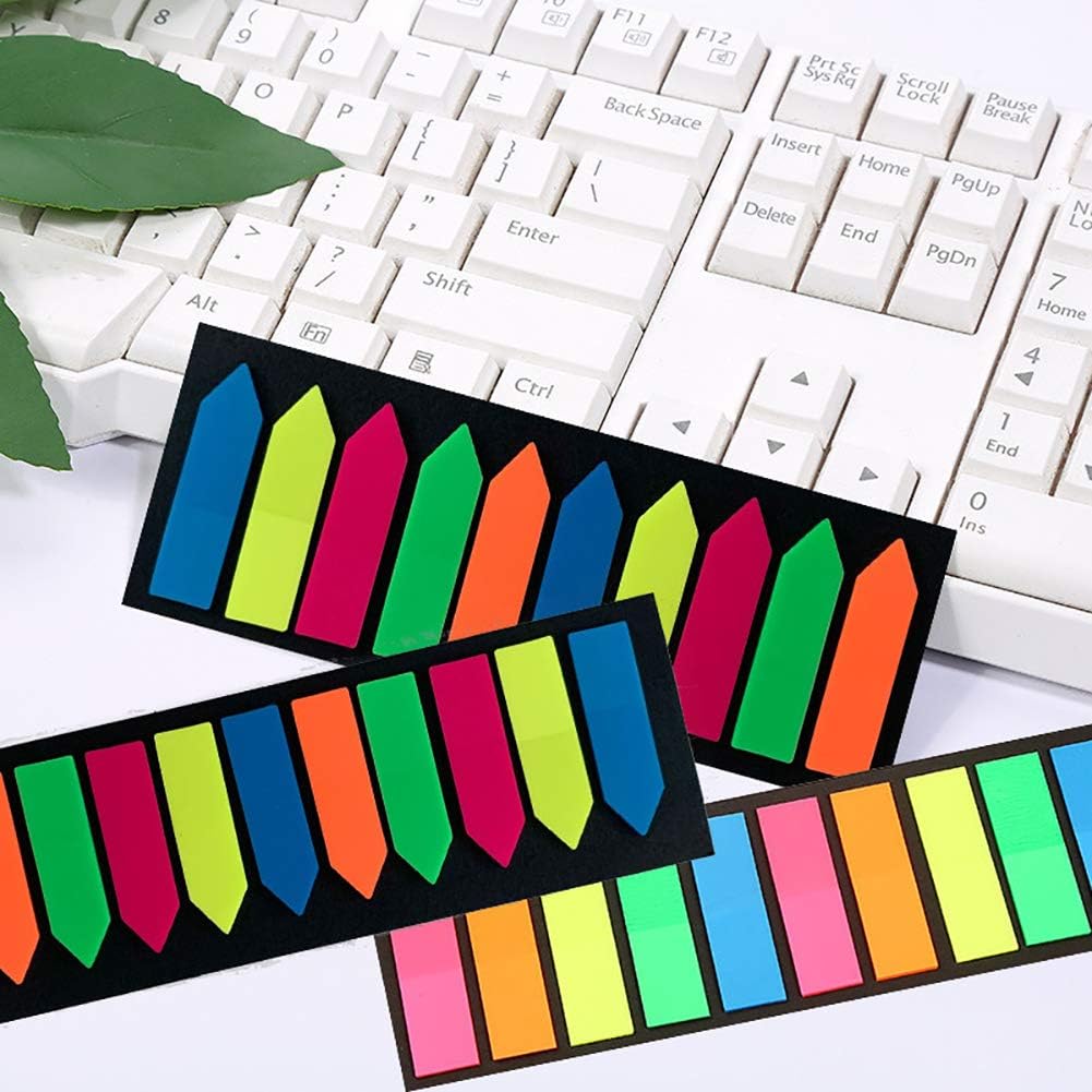 3000 Pieces Neon Page Markers Sticky Index Tabs, Colored Index Tab Flags, Fluorescen Sticker Tabs Note for Books, 12 Sets 2 Designs
