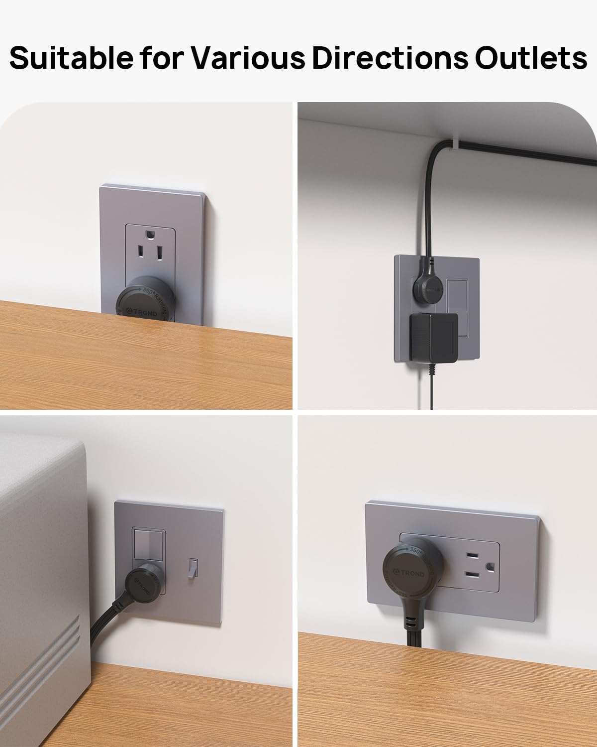 TROND Power Strip Surge Protector with 360° Rotating Flat Plug, 15ft Long Extension Cord, 4000J, ETL Listed, 10 Widely Spaced Outlets, 2 USB A and 2 USB C, Wall Mountable, for Home Office, Black