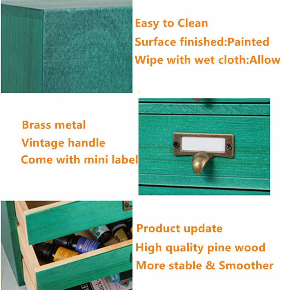Desktop Drawer Organizer - Large Wooden Drawers Vintage Box with Drawers Paper Storage File Folder Organizer Library Card Catalog Cabinet (L-GREEN)
