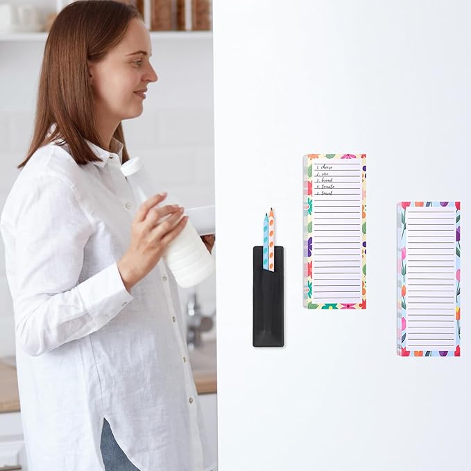 4 Pack Magnetic Note Pad for Fridge with Pen Holder, Totally 200 Sheets Grocery List Magnet Pad for Refrigerator Magnetic Shopping List Pad(Floral Design)