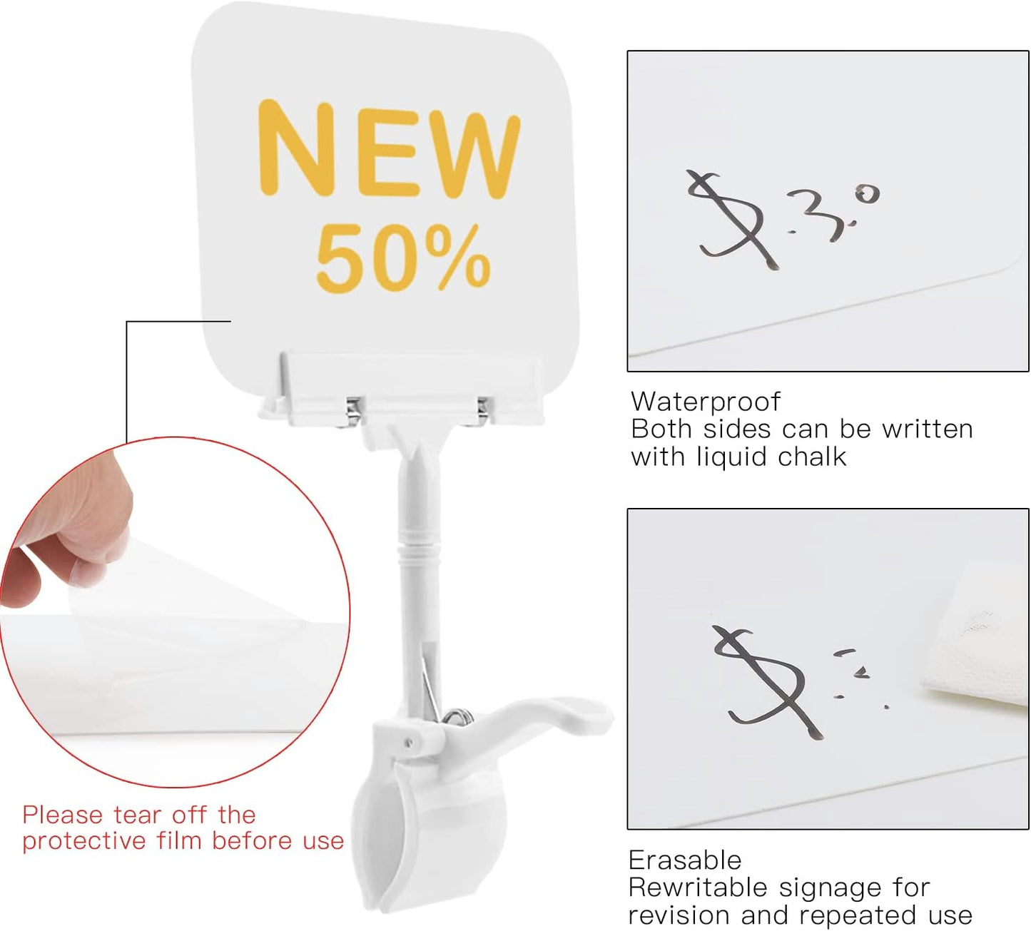 Merchandise Sign Clips Sign Holder Clips,20 Pack Rotatable Holding Clamp Sign Holder Clear Food Signs Clip Holder Swivel Price Signs Clip,Adjustable Clip Sign on Double Head Display Clips for Price Tag Display (White)