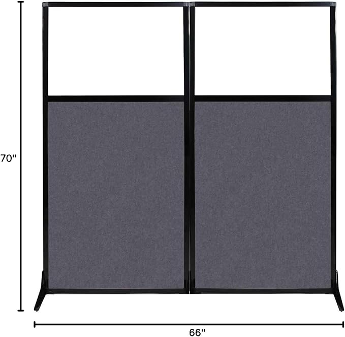 Versare Office Workstation Screen | Portable Wall Divider | Modern Cubicle | Freestanding Privacy Screen | Flexible Work Space | 2 Panels | 66" Wide x 70" Tall Dark Gray SoundSorb Panels with Window