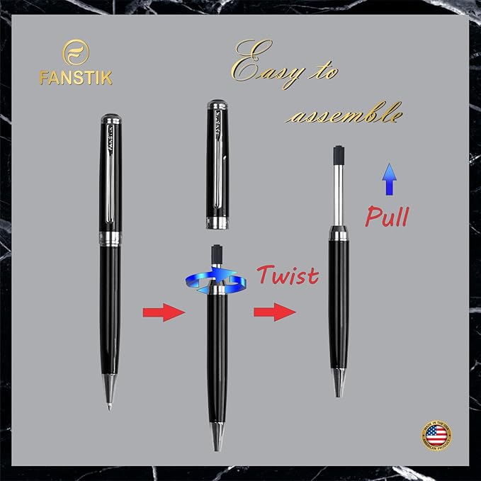 Black & Silver Luxury ballpoint Pen (Made In USA) fancy gift set for women, Real 24K Gold Plating, Professional executive pen gift set for men (Lux BallPoint Black-Silver)