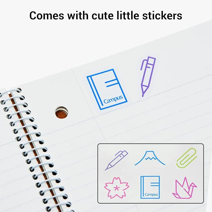 KOKUYO Spiral Notebook, 3 Pack Campus 10-1/2" x 8" Subject Notebooks with College Ruled, 80 Sheets, Pink Blue Green 3 Holes School Spiral Journal for Work Study Note Taking (WSG-SU-400G1×3)