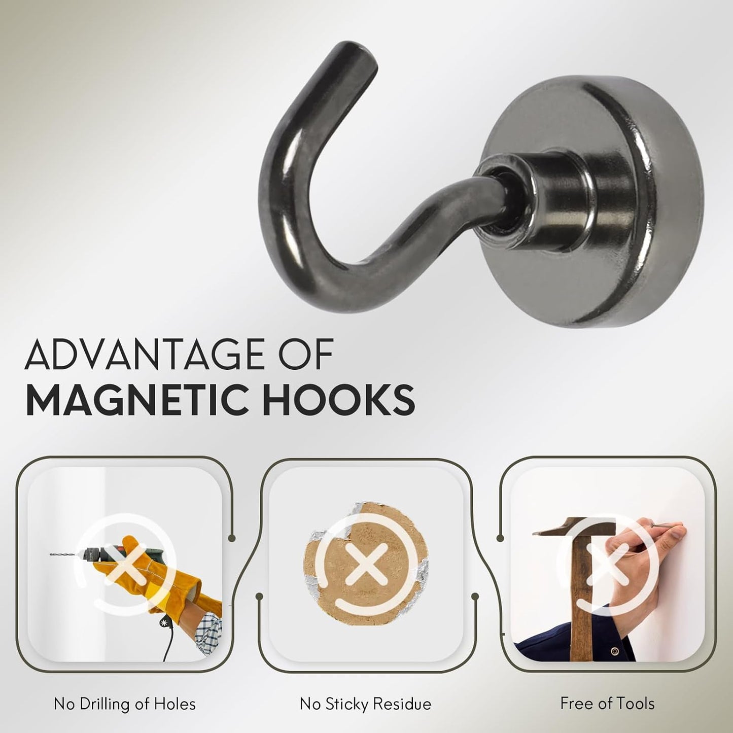 Neosmuk Magnetic Hooks,30lb Heavy Duty Earth Magnets with Hook for Refrigerator, Extra Strong Cruise Hook for Hanging, Magnetic Hanger for Cabins, Grill (Gunblack, Pack of 4)