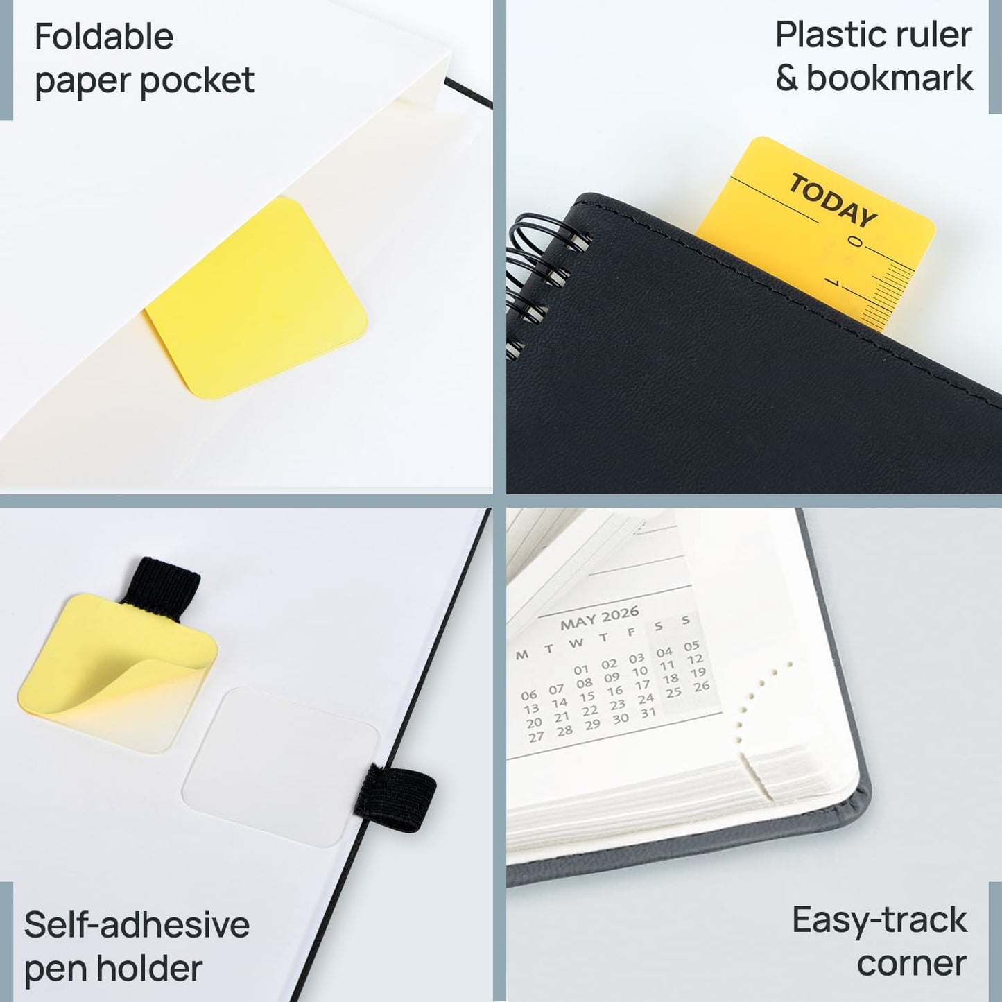 POPRUN Pocket 2026 Planner (Small Size- 4'' x 6.25'') Weekly and Monthly for Purse - Calendar 2026 (Jan. 2026 - Dec.2026) with Soft Cover, Plastic Ruler - Black