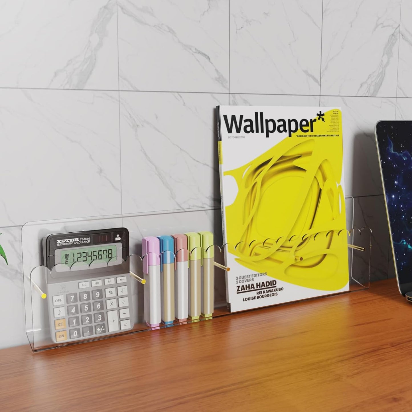 Brochure Holder Wall Mount, 2 Pack Acrylic Modular Flyer with Adjustable Magnetic Golden Bolt, Wavy Lace Pamphlet Display Stand for Organizer Trifold Flyer, Document, Leaflet, 4 Slots