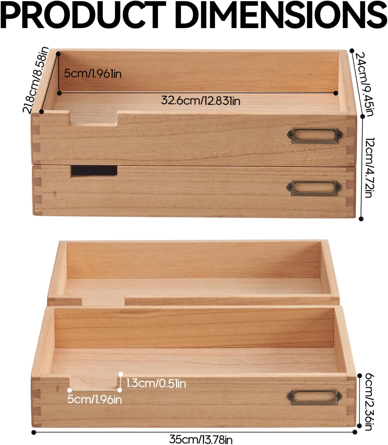 KIRIGEN Wood Desk Organizer Set of 2 Stackable Paper Tray Desktop Document Storage Wooden Letter Trays 2TTP-NA