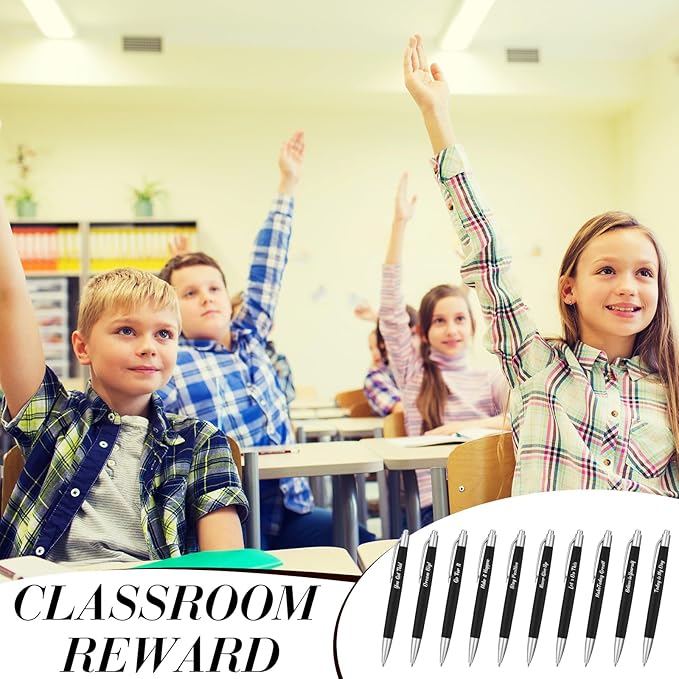 Yeaqee 100 Pcs Inspirational Pens Employee Appreciation Back to School Gifts Motivational Thank You Metal Greeting Quote Ballpoint Pen for Coworker Teacher(Black,Inspirational)