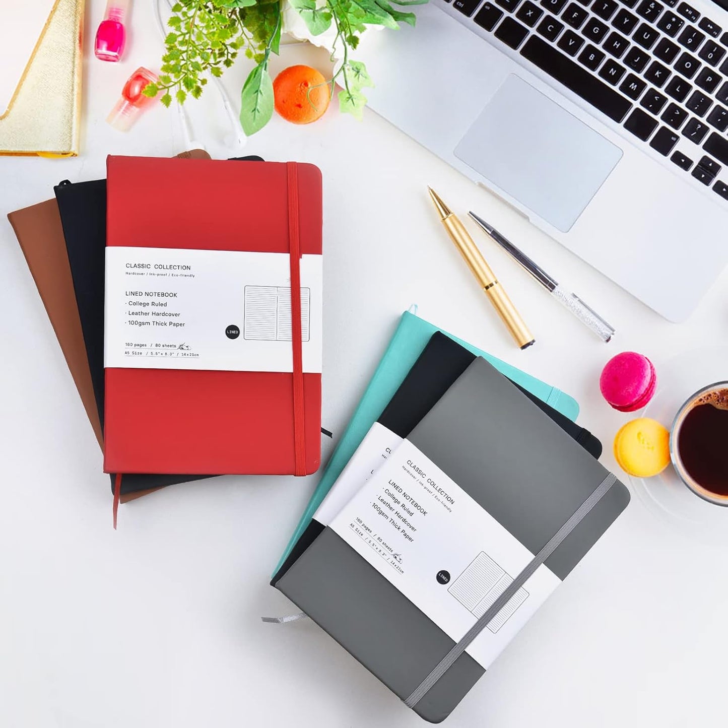 Coopay 48 Pack A5 Journal Notebooks Bulk, 160 Pages, 100GSM Thick Paper, 8.3 x 5.5 inch Hardcover Lined Leather Journals for Writing Office School Business,Bulk Notebook for Work Men Women (6 Colors)