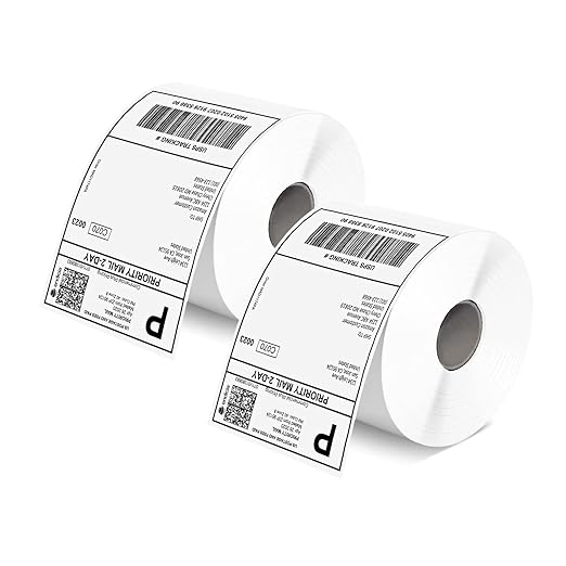 MUNBYN 4x6 Inch Direct Thermal Labels, 1000 Sheets/2 Rolls(500 Pcs per Roll), Shipping Paper for Thermal Printers, Permanent Adhesive Mailing Postage Labels for Shipping Packages