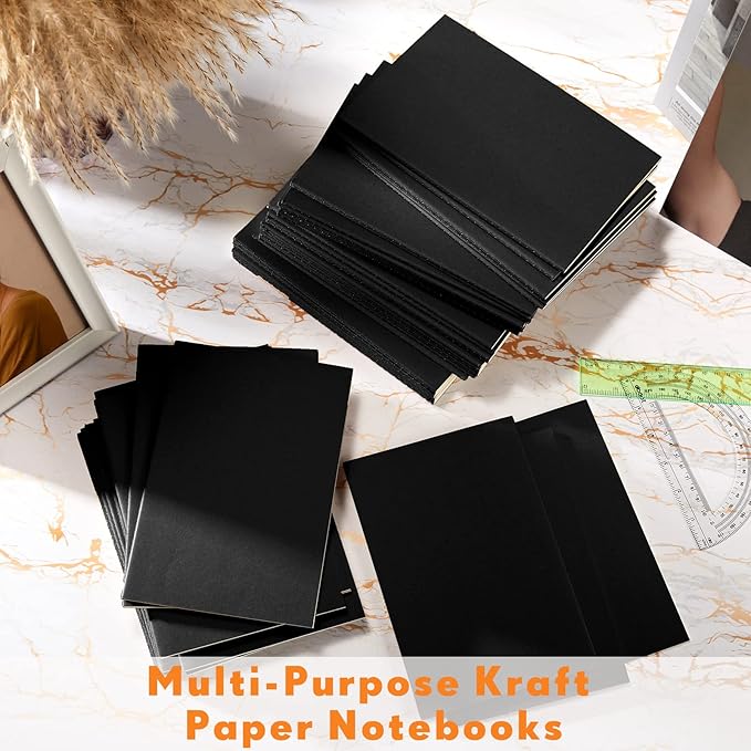 100 Pcs Kraft Notebook Journals 5.5 Inch x 8.3 Inch A5 Softcover Notebooks Bulk for Writing Sketch Office Notepad with 60 Pages 30 Sheets (Multicolor,Lined)(Black,Lined)