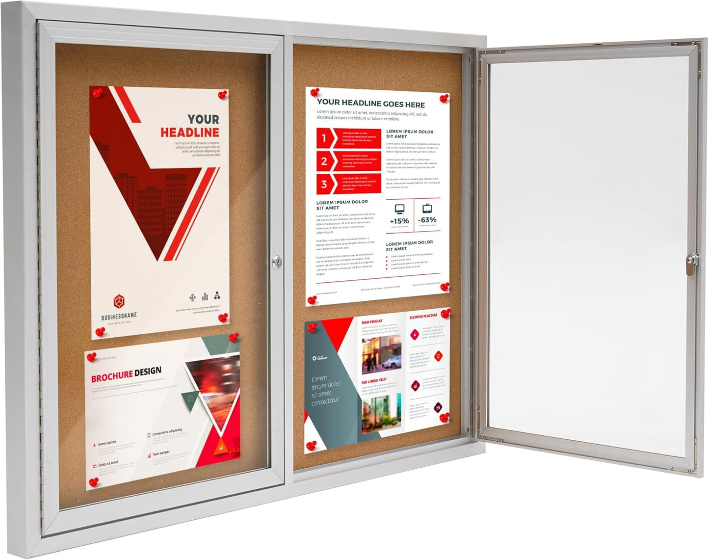 Enclosed Bulletin Board,Outdoor Bulletin Board,43.3 * 31.5’’ Lockable Cork Noticeboard with Aluminum Frame,Weatherproof Display Cases for School, Office,Commercial