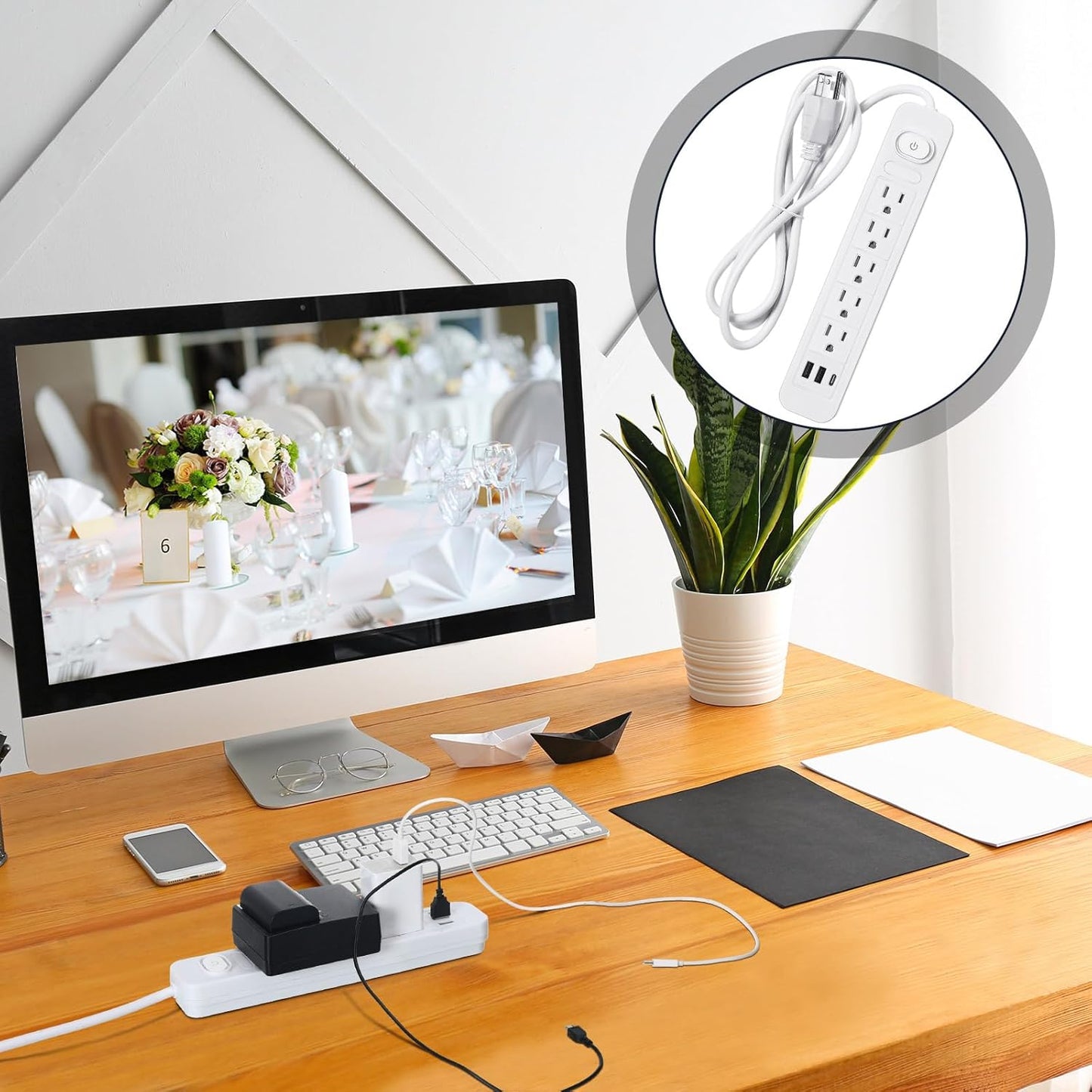 Kanayu 6 Pieces Power Strip Surge Protector with 5 Ac Outlets and 3 USB Ports, Heavy Duty Extension Cords Plug for Home Office Dorm(4.92 ft,White)