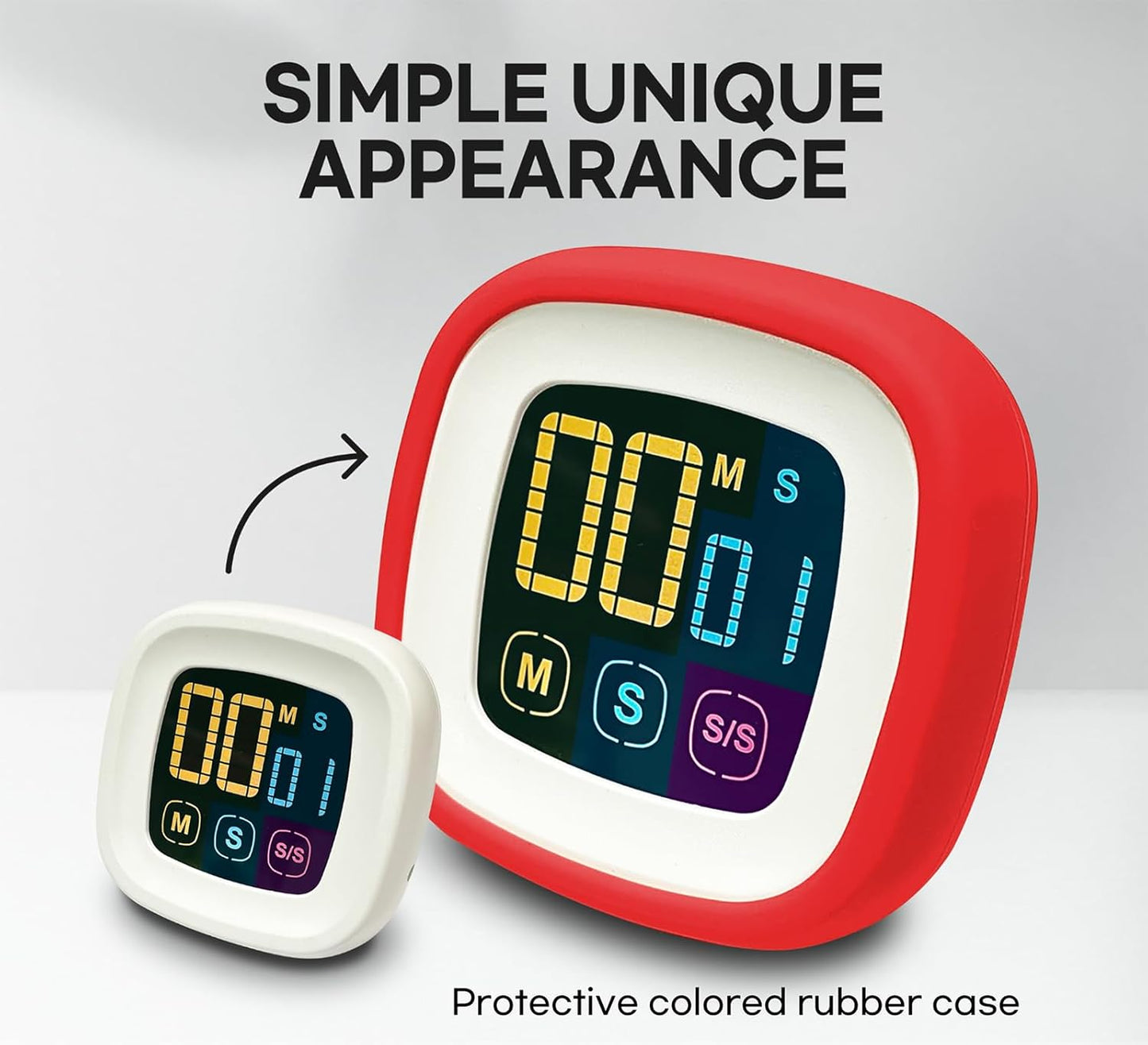 Digital Kitchen Timer, Countdown, Countup, Protective Rubber case, Large Display with Color Bold Digits, Touch Control, Backlit, Magnetic Kickstand, Loud Alarm, Auto Memory (Hot Rose)