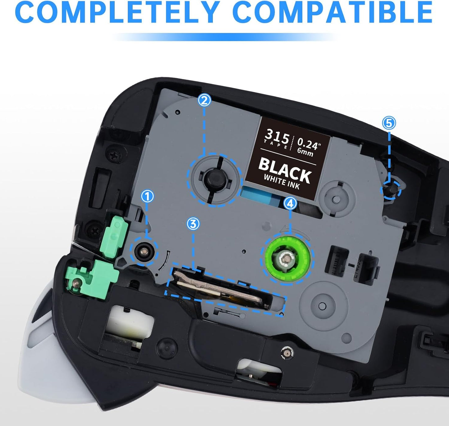 Unismar Compatible for Brother 6mm White on Black Label Maker Tape TZe-315 TZ315 TZe 6mm 0.23 Black Tape Work for PTD220 PTD200 PTD210 PTD600 PTD400 PTH100 PTH110 PT1280 PT1890, 1/4'' x 26.2', 4-Pack