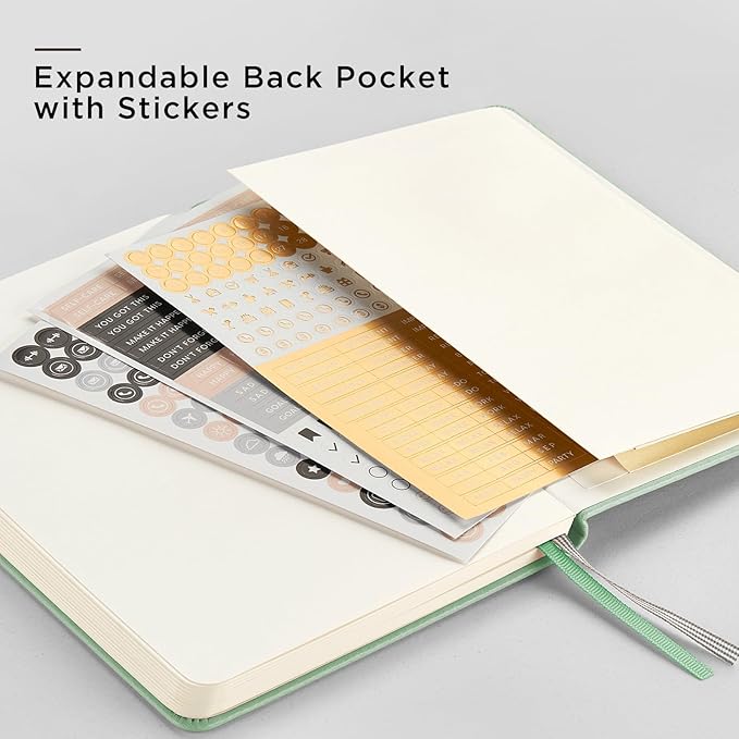 &And Per Se Dotted Journal Notebook, A5 Hardcover Leather Bullet Dotted Journal, 160 Pages 100 gsm Thick Dotted Paper,3 Sheets of Stickers Included - 5.7'' x 8'' (Pastel green)