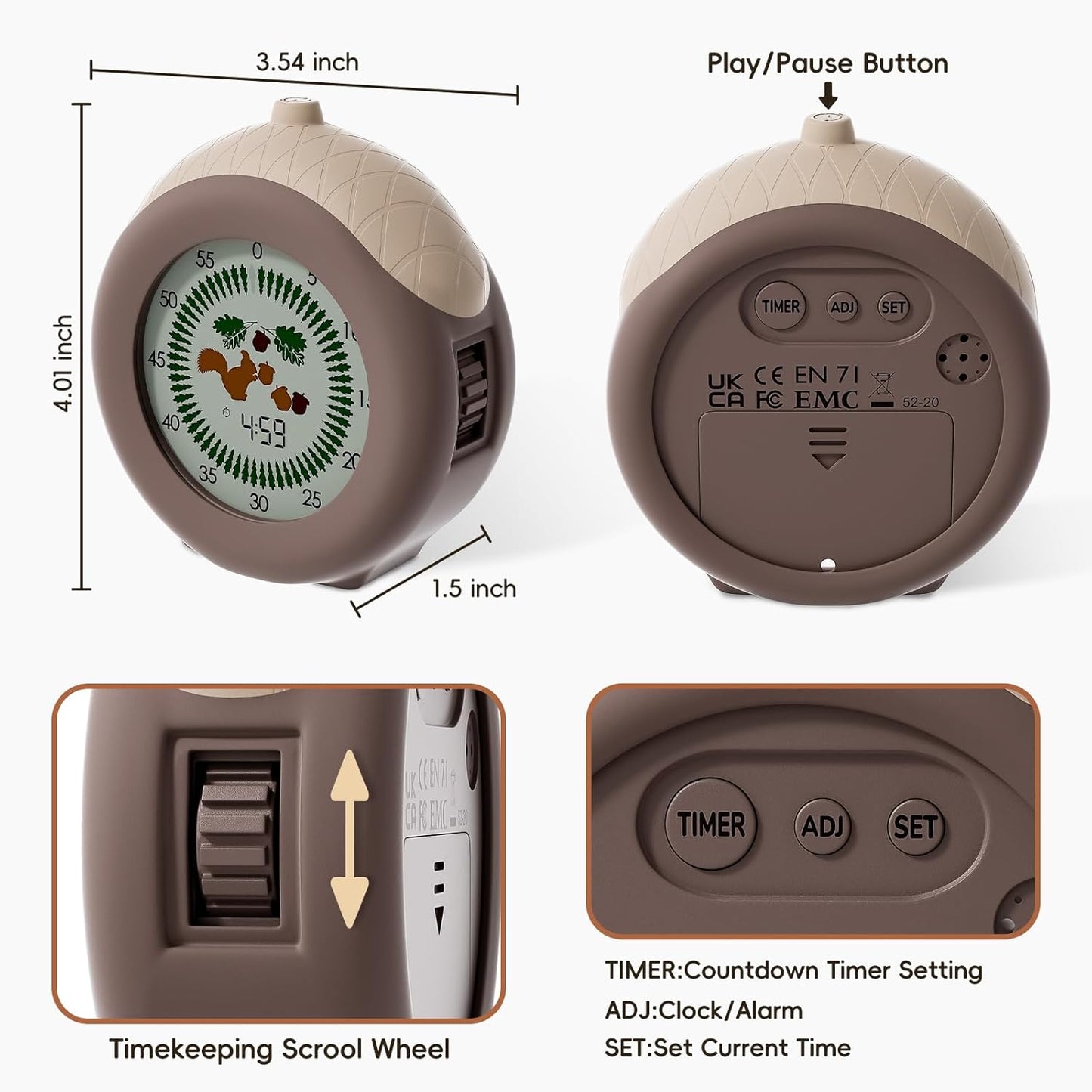 Digital Visual Timer for Kids with Protective Case, Hazelnut Theme 299 Minute Cute Squirrel Timer for Classroom Office Kitchen, Time Management Tools for ADHD Children