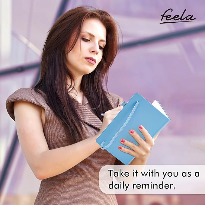 feela 5 Pack Notebooks Journals Bulk, Hardcover Classic Ruled Lined Journals with Pen Holder for Women Girls School Business Supplies, with 5 Black Pens, 120 GSM, 5.1”x8.3”, A5, Blue