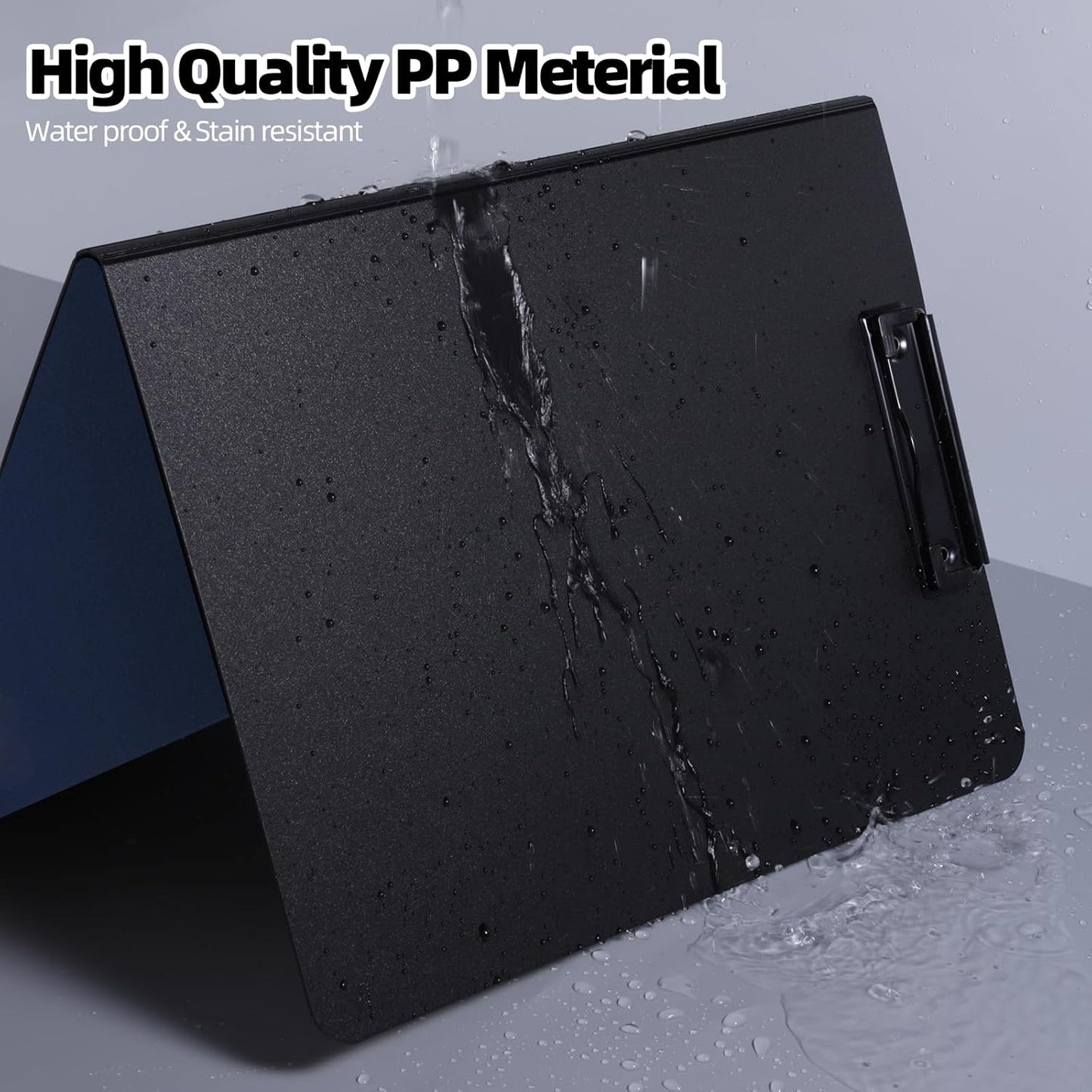 Clipboard Folder, 2 Pcs A4 Foldable Clipboard with Horizontal and Vertical Double Metal Clips, 360 Degree Foldable Binder Clipboards with Pen Holder, File Cover Work Folder Clipboards, Blue