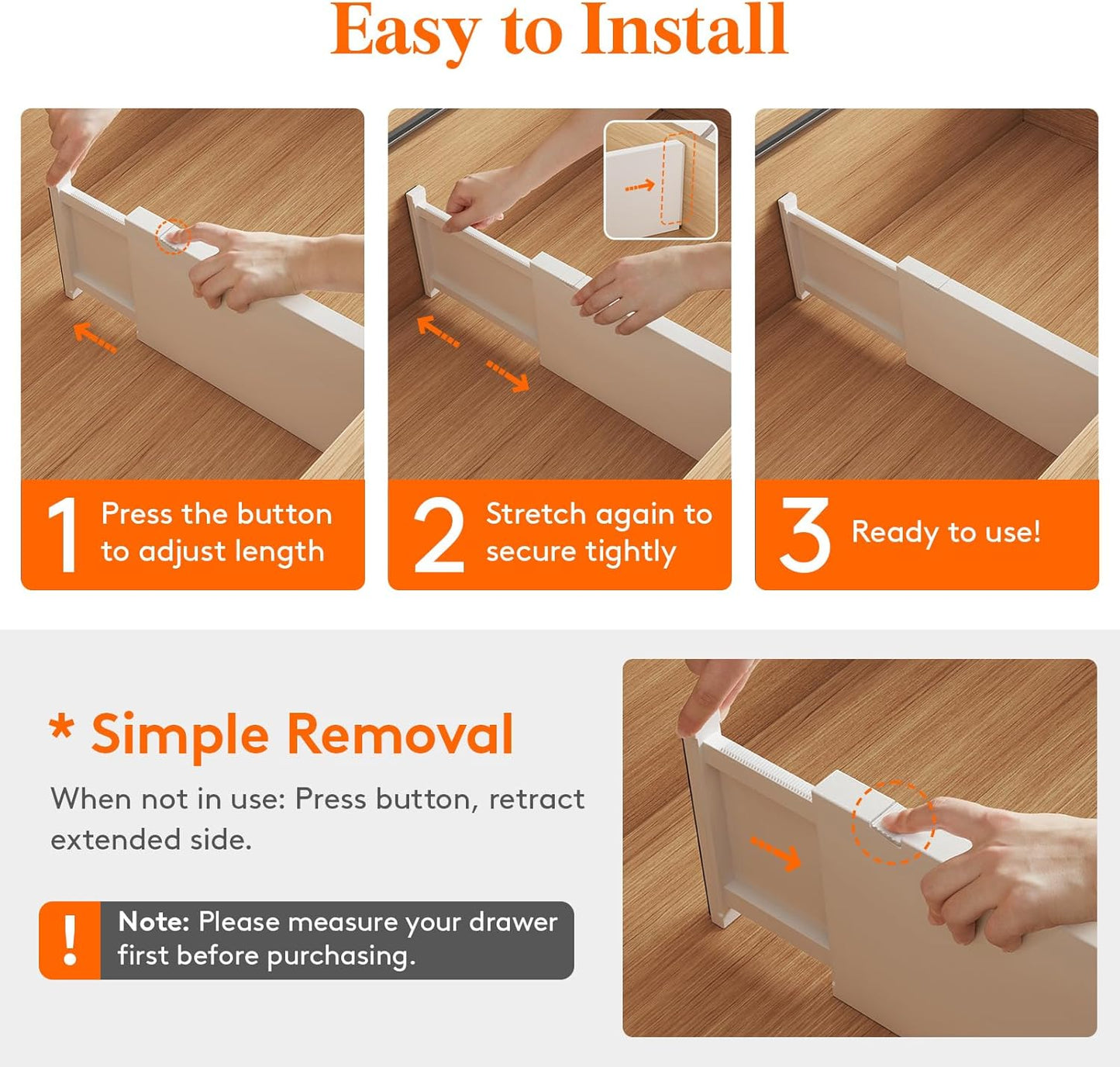 Lifewit 14 Pack Drawer Dividers Plastic 6" High, 13.5-22" Adjustable Drawer Organizers for Clothes, Expandable Dresser Separators in Bedroom/Bathroom/Kitchen/Fridge/Office Organization and Storage