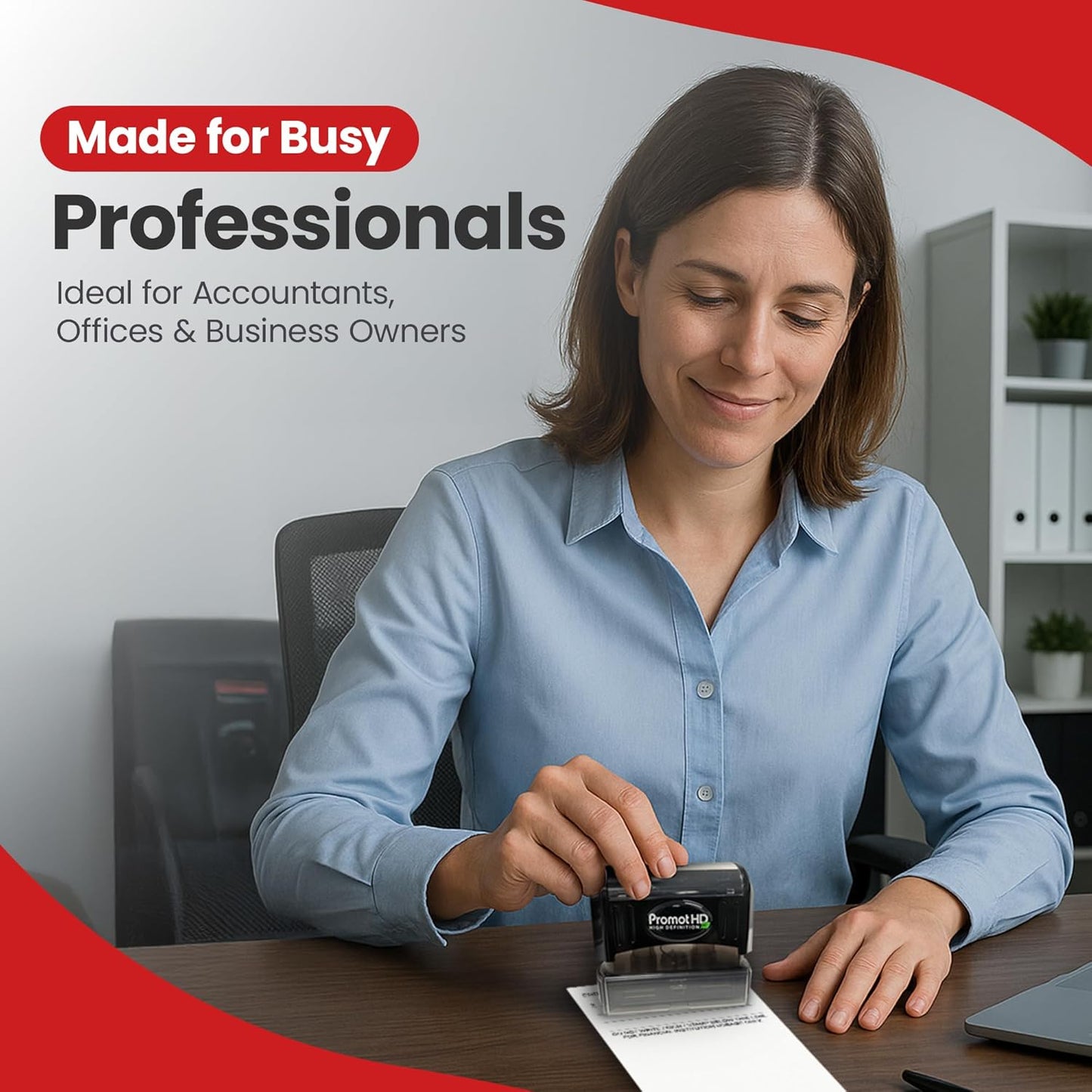 Promot Pre-Inked Custom Deposit Stamp - Personalized Text, Refillable Custom Stamp with Built-in Ink Reservoir, Easy 3-Step Re-Inking, Customized Rubber Stamp for Bank and Businesses (6-Lines)