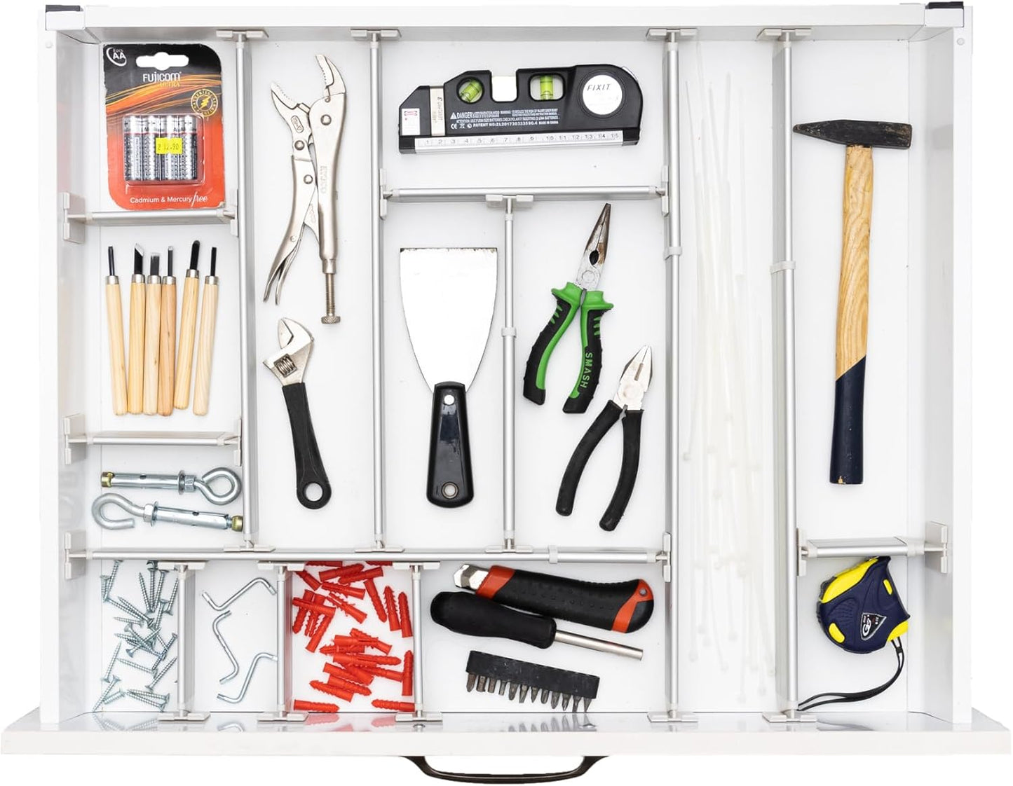 Practical Comfort FLEXIVIDER Aluminum Drawer Organizer - 9 Telescopic Dividers Set - Champagne