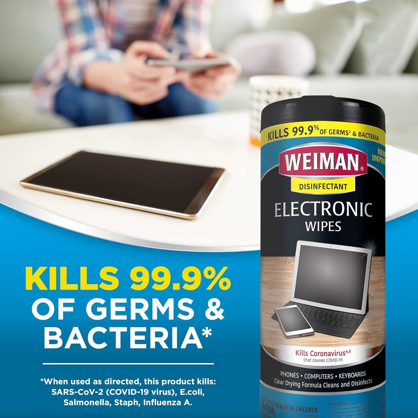 Weiman Electronics & Screen Disinfecting Wipes - Safely Clean and Disinfect Your Phone, Laptop, Keyboard, Tablets, Lens, Wipe, Glasses Cleaner, 30 Count, 2 Pack with MicroFiber Towel