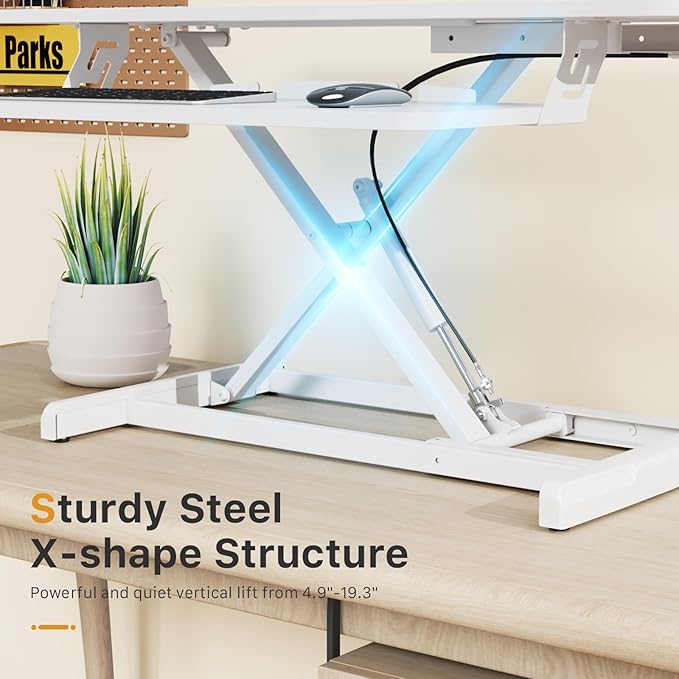 JOY worker Standing Desk Converter, 35" Wide Height Adjustable Sit Stand Up Desk Riser with Keyboard Tray, Desktop Workstation Riser for Home Office Computer Laptop, Particle Board, White