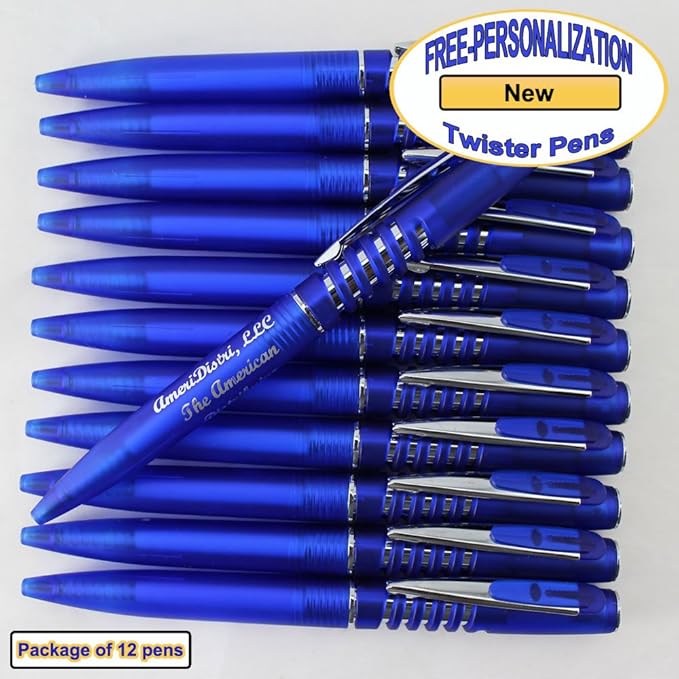 ezpencils - Personalized - Smoke Blue body with a Spiral like Clicker, Silver Accents - Twister Pens - Free Personalization