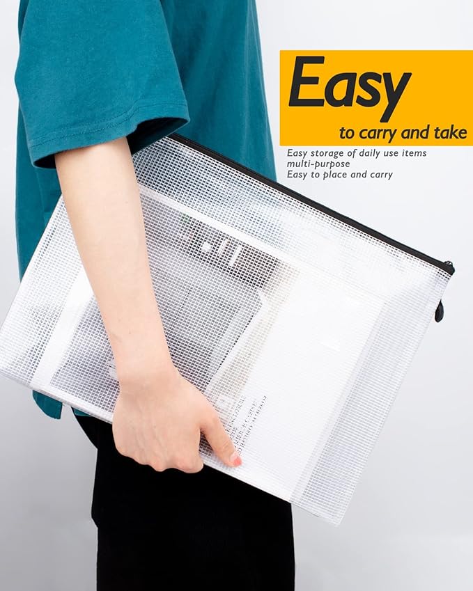 SUNEE Plastic Mesh Zipper Pouch 10x14 in (Black, 18 Packs),Extra Large Water-Resistant Zip Bag for School Office Supplies, Puzzles & Games Organizing Storage