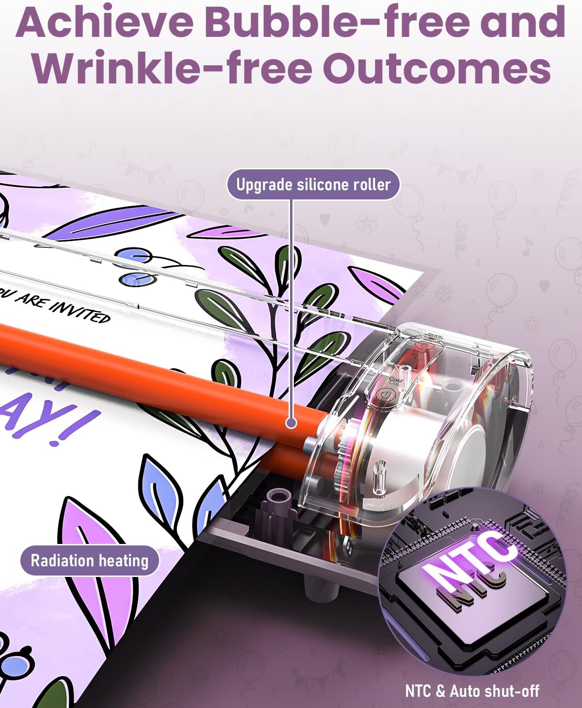 Office Presentation Laminator Machine 11x17 with Laminating Sheet A3/A4/A5, 3/5 Mil Thermal Cold Laminating Machine 13 inch Wide, 60s Warm-Up Lamination Machine, Personal Laminate Machine (Purple)