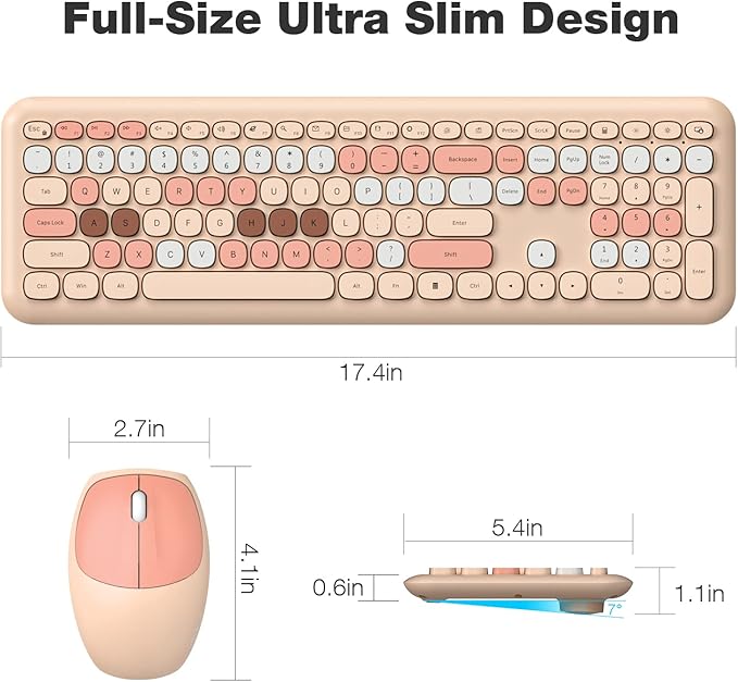 MOFII Wireless Keyboard and Mouse Combo, Colorful Full Size Keyboard with Number Pad, Silent Cute Wireless Mouse, 2.4GHz Dropout-Free Connection, for PC Laptop Computer (Coffee Color)