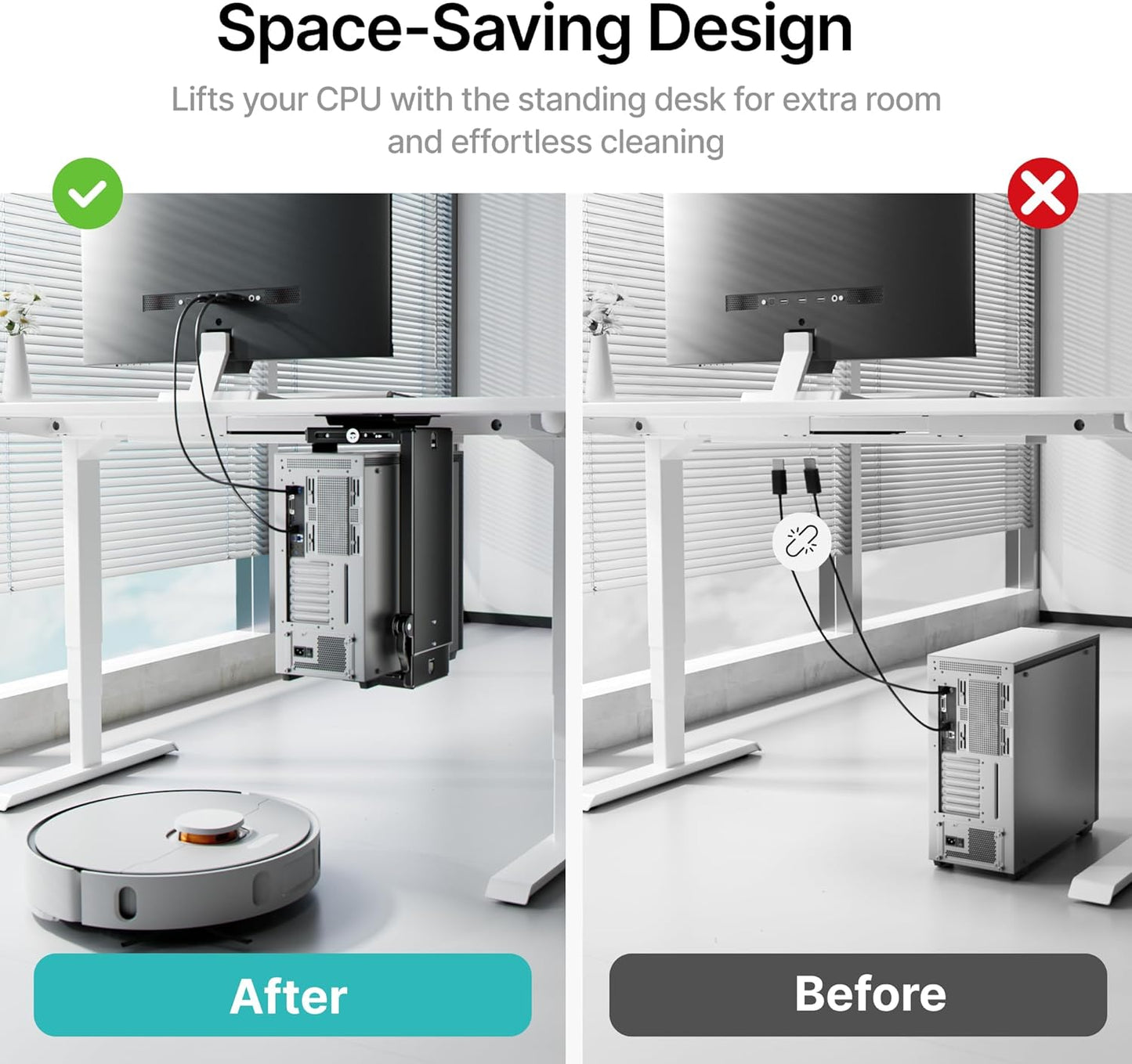 Adjustable Under Desk PC Mount, 3.5 to 8 Inch Wide Computer Tower Holder with Locking Handle,360 Degree Swivel Adjustable Height and Width, Black