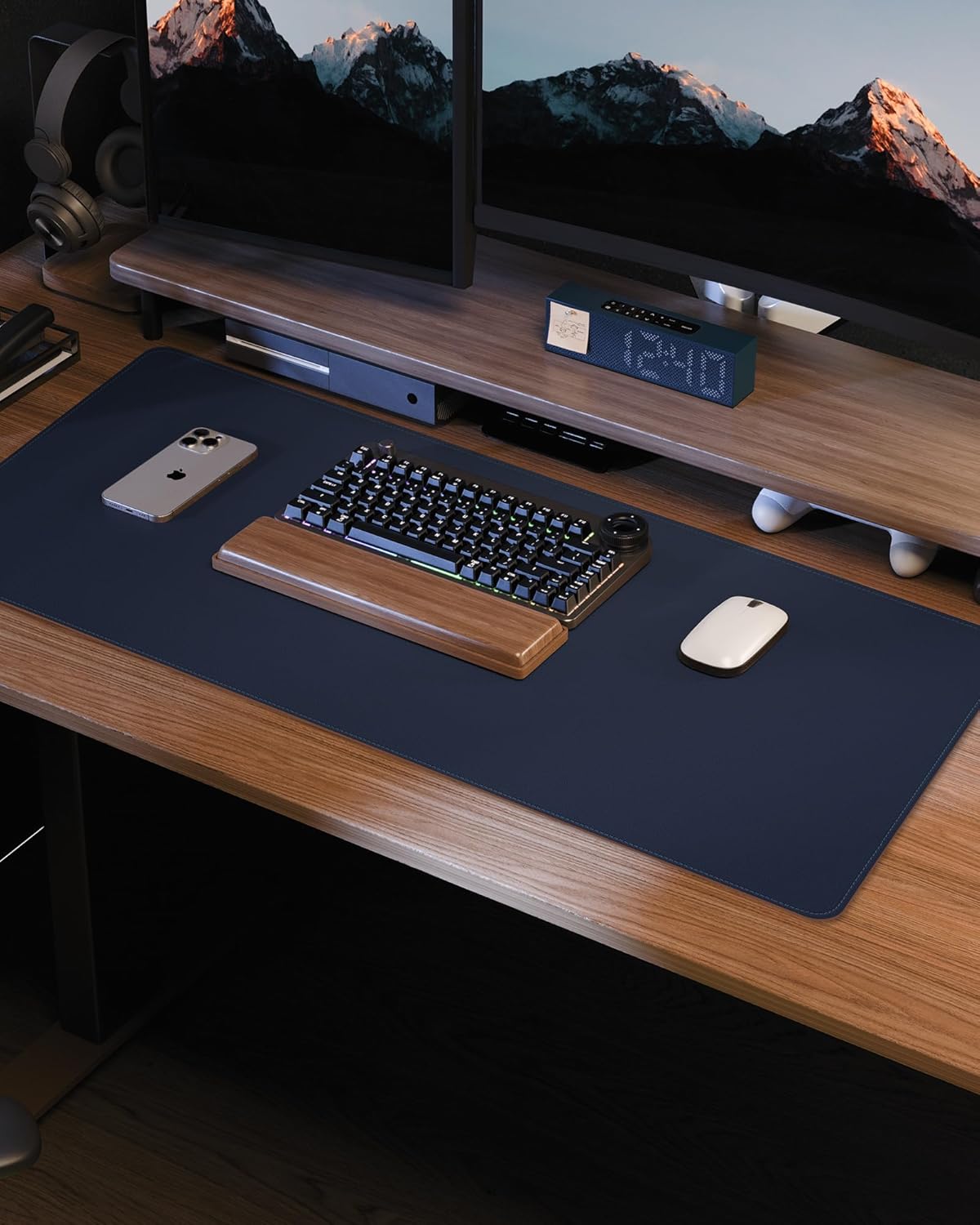 Extra Large Desk Pad Mat - Waterproof Mouse Pad & Desk Protector, Non-Slip XXL PU Leather Gaming Mat for Keyboard/Mouse, Stitched Edge with Ergonomic Support, 55"x24" (Blue)