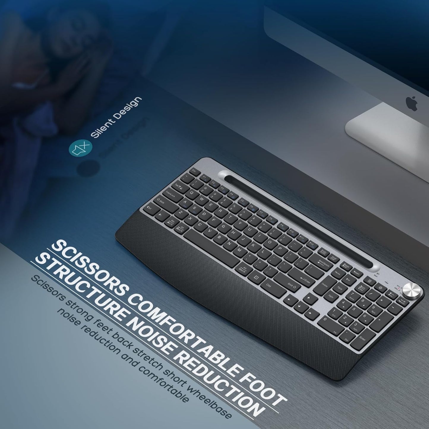 Ergonomic Wireless Keyboard with Wrist Rest-Low-Profile,Phone/Tablet Holder,Quiet Design,Windows & Mac OS,Full Size Cordless USB Computer Keyboard for Desktop,Laptop, PC, Mac, Windows-Black