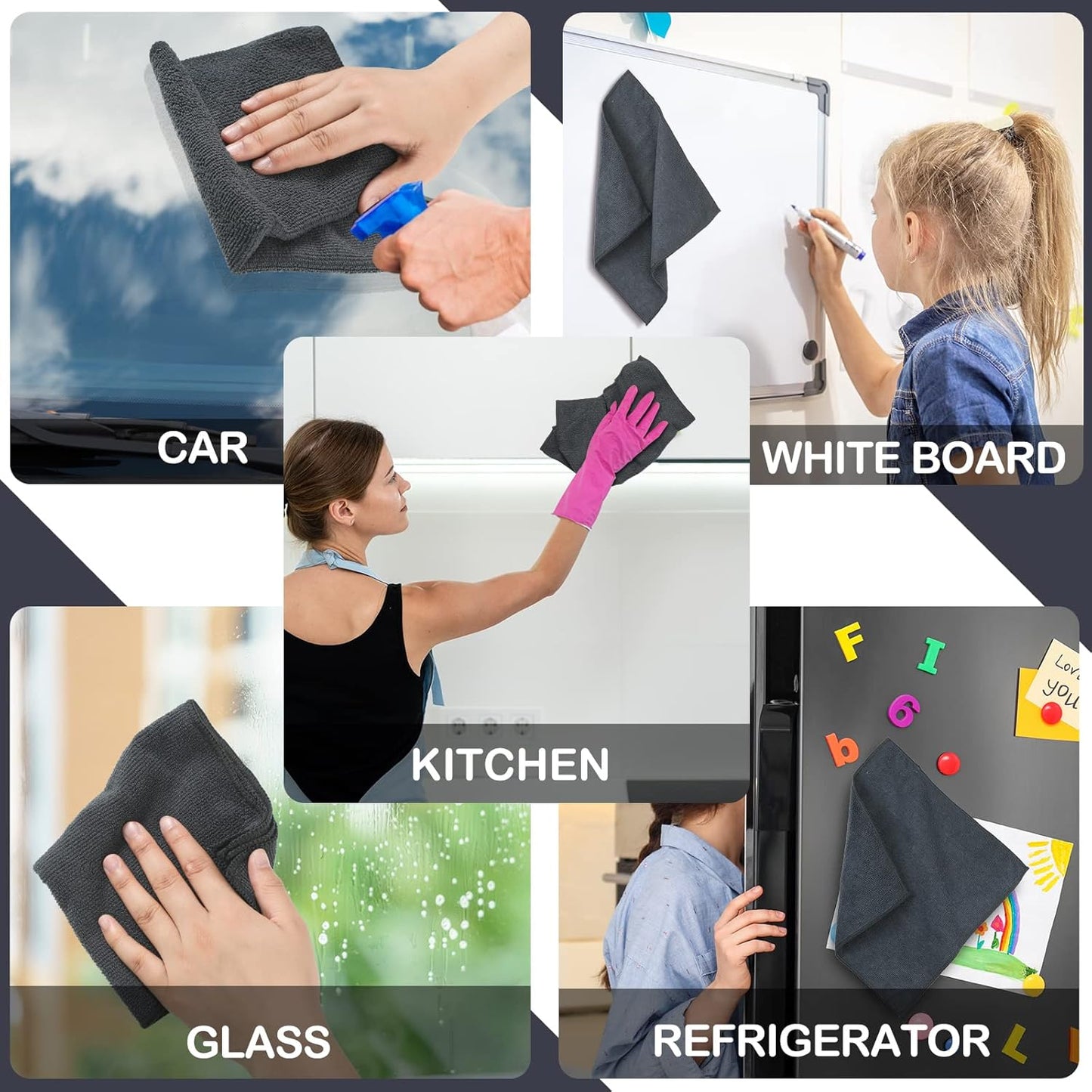 Gerrii 8 Pcs Magnetic Cleaning Cloth Dry Erasers for White Boards Compatible with Most Whiteboards Dry Erase Reusable Microfiber Cloth Eraser 12 x 12 Inch(Dark Gray)