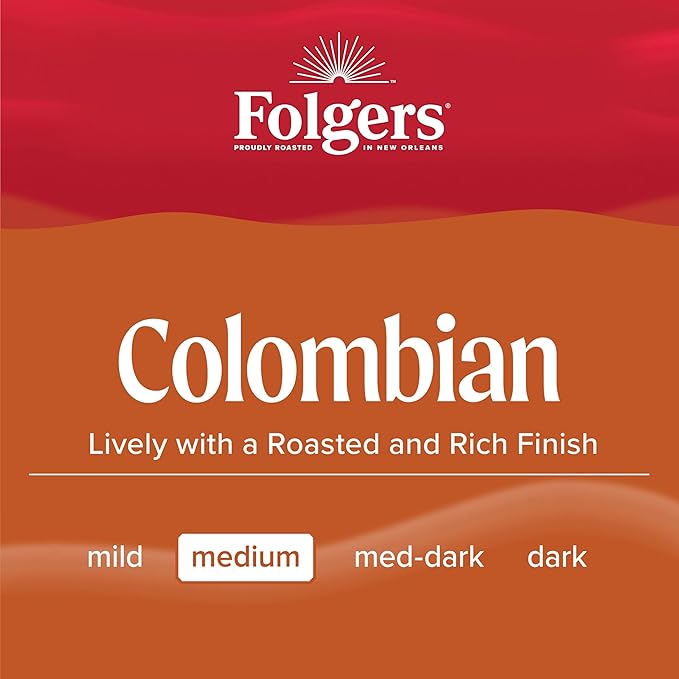 Folgers Colombian Medium Roast Coffee, 72 Keurig K-Cup Pods (Pack of 2)