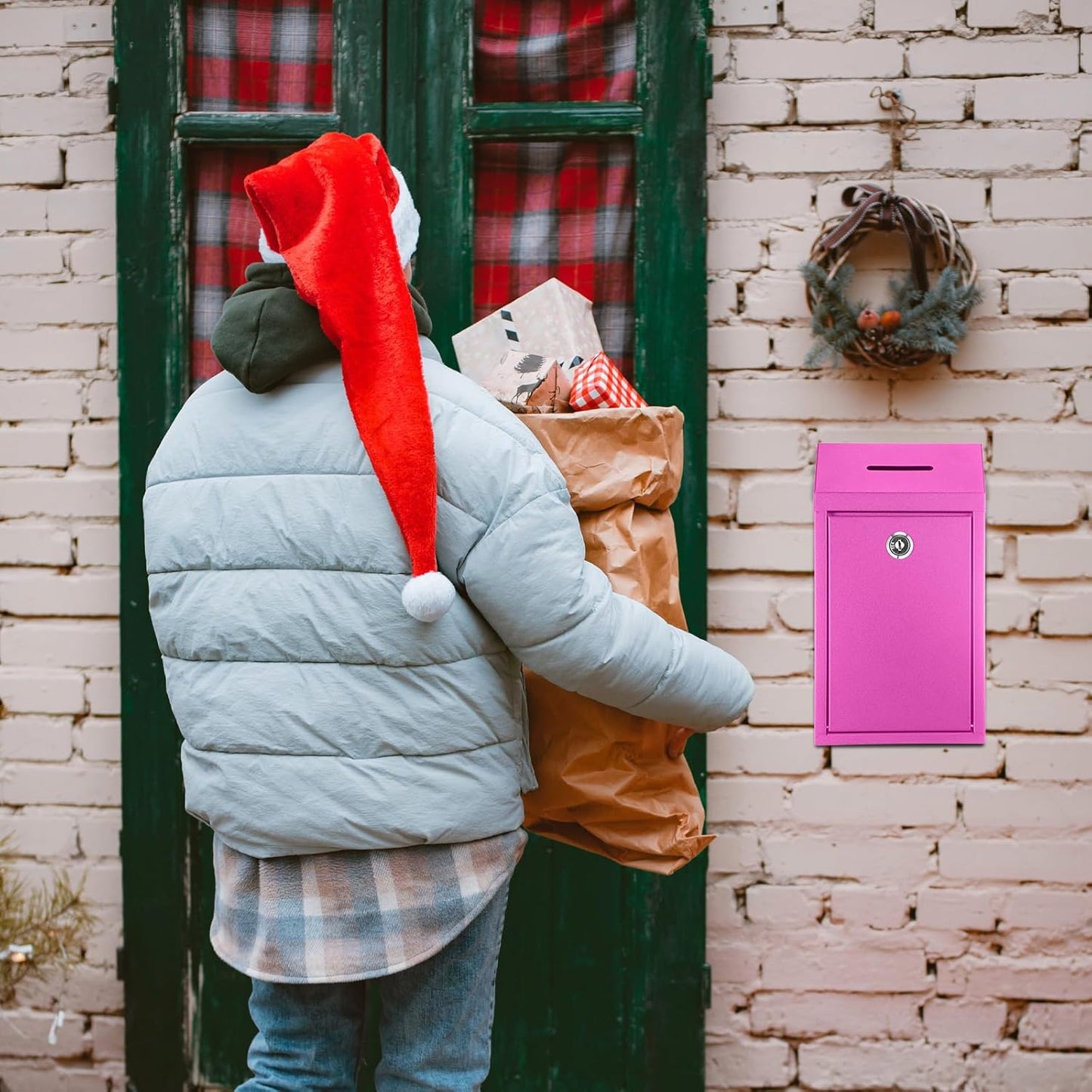 Metal Donation Cash Box Collection Safe Suggestion Box with Lock Wall Mounted Mailbox Delivery Ballot Container for Home Office Outdoor Door