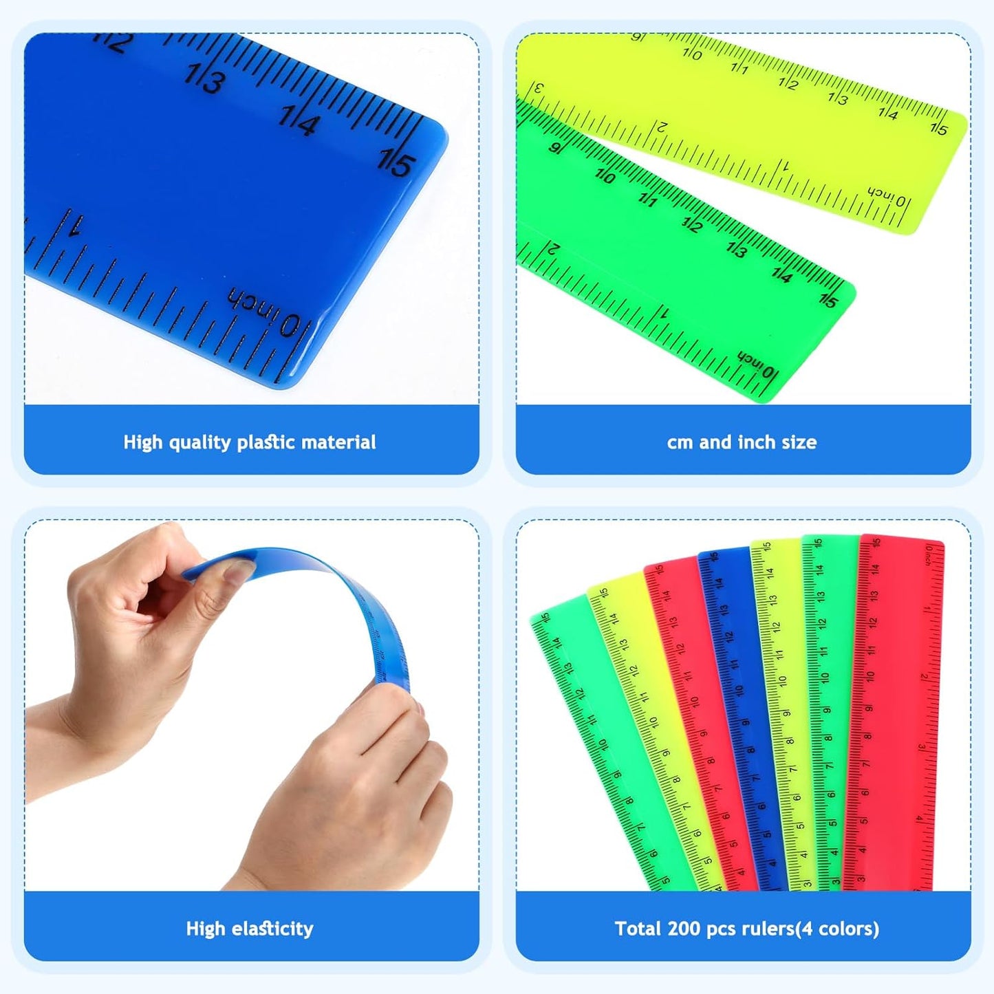 Zonon 500 pcs Rulers Bulk Plastic Flexible Straight Rulers with Inches and Centimeters First Day of School Gift for Students Back to School Office Supplies (Opaque Bright Color,6 Inch)